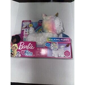 Barbie Pets Walking Puppy Dog Unicorn Hat Leash Barks Moves 10 Piece Set New